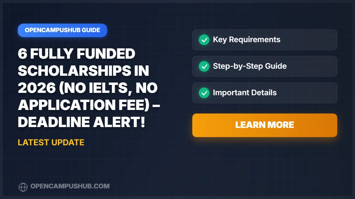 6 Fully Funded Scholarships in 2026 (No IELTS, No Application Fee) – Deadline Alert!