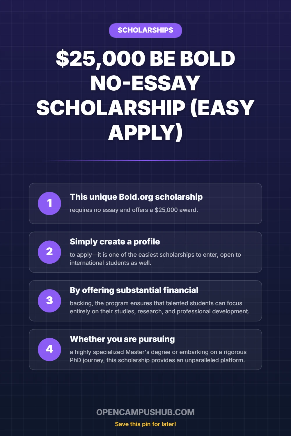 $25,000 Be Bold No-Essay Scholarship (Easy Apply) Infographic