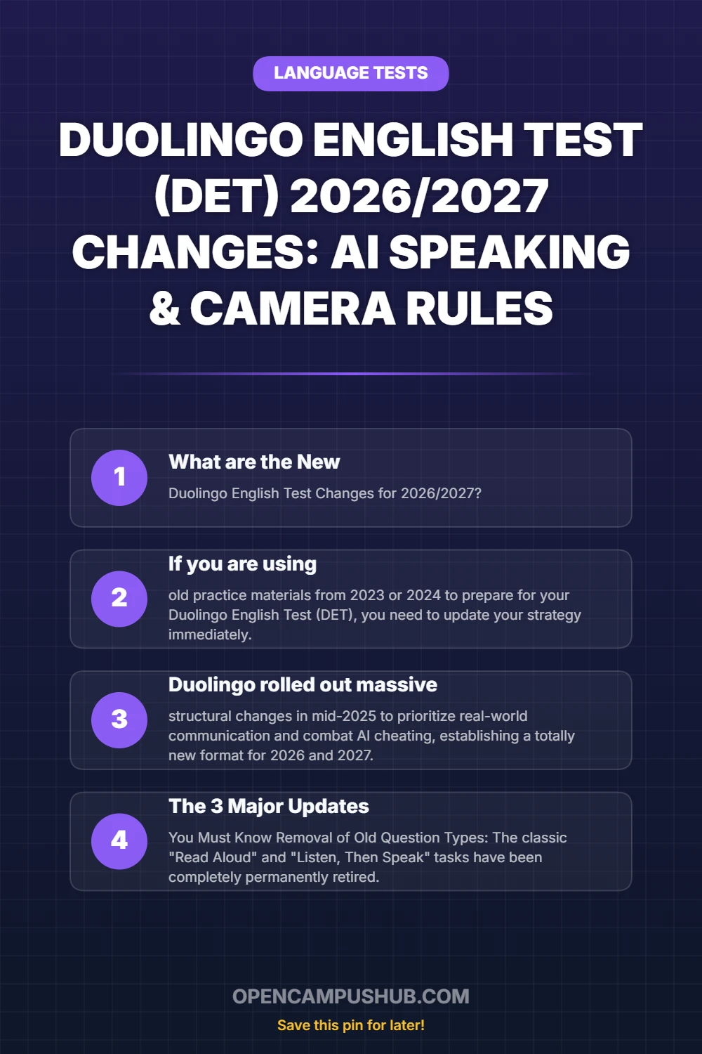 Duolingo English Test (DET) 2026/2027 Changes: AI Speaking & Camera Rules Infographic