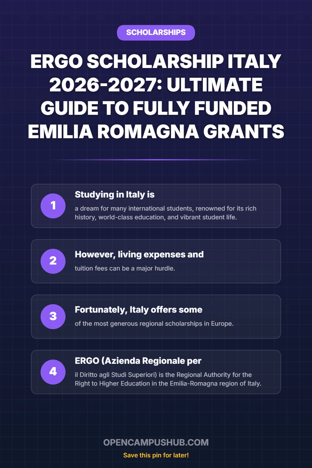 ERGO Scholarship Italy 2026-2027: Ultimate Guide to Fully Funded Emilia Romagna Grants Infographic