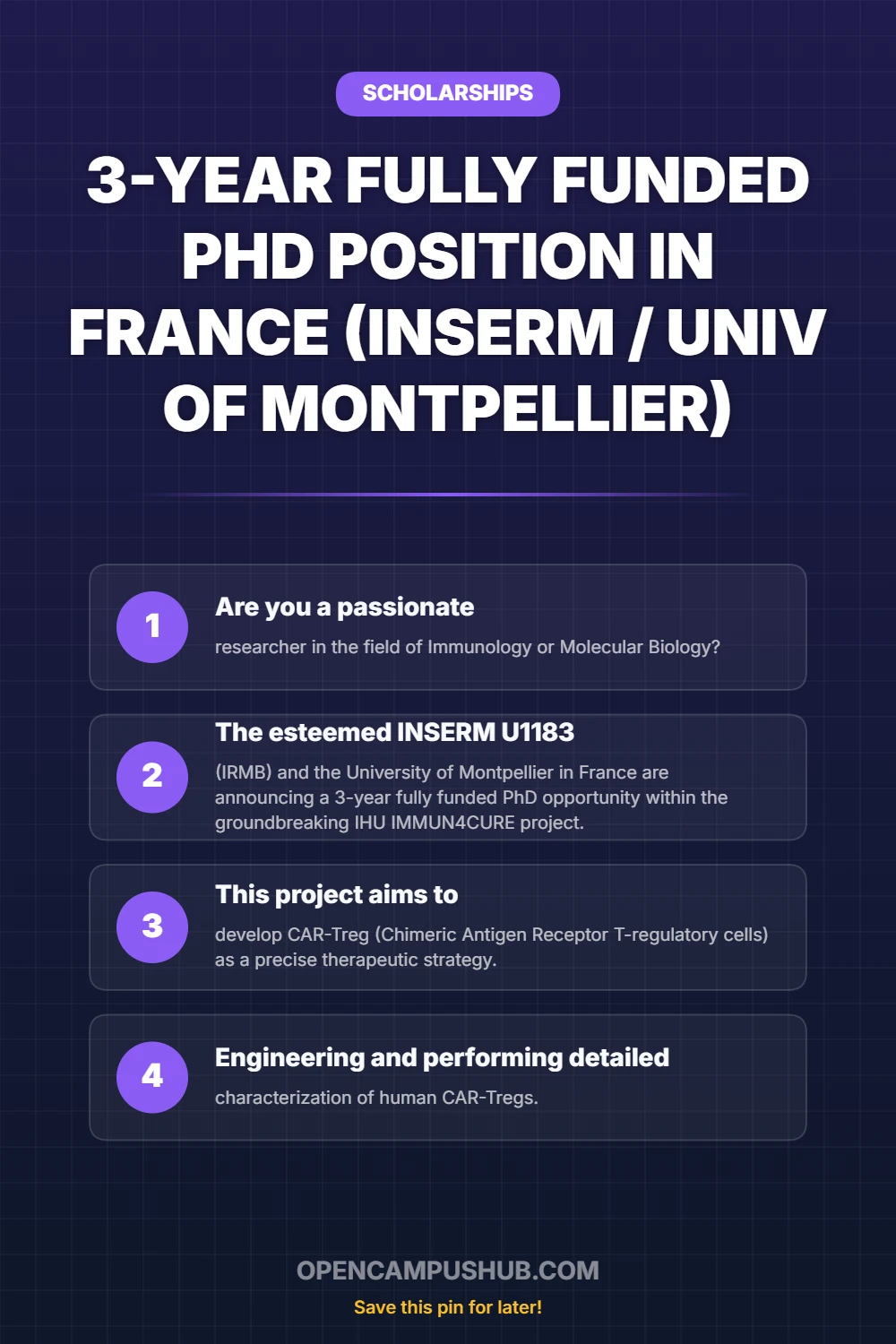 3-Year Fully Funded PhD Position in France (INSERM / Univ of Montpellier) Infographic