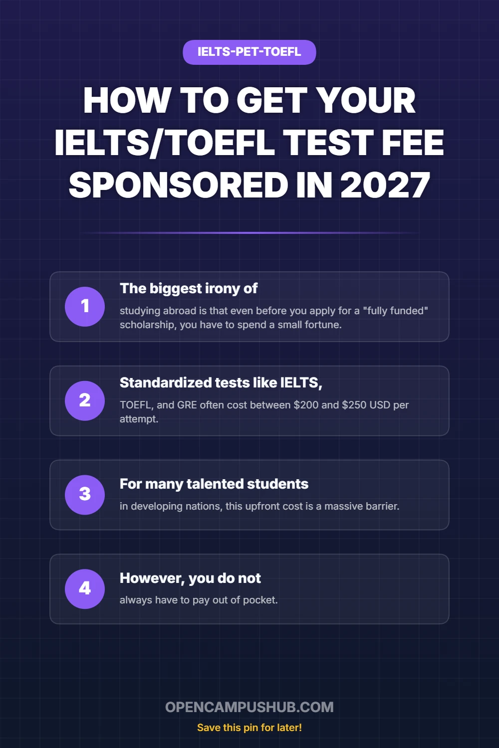 How to Get Your IELTS/TOEFL Test Fee Sponsored in 2027 Infographic