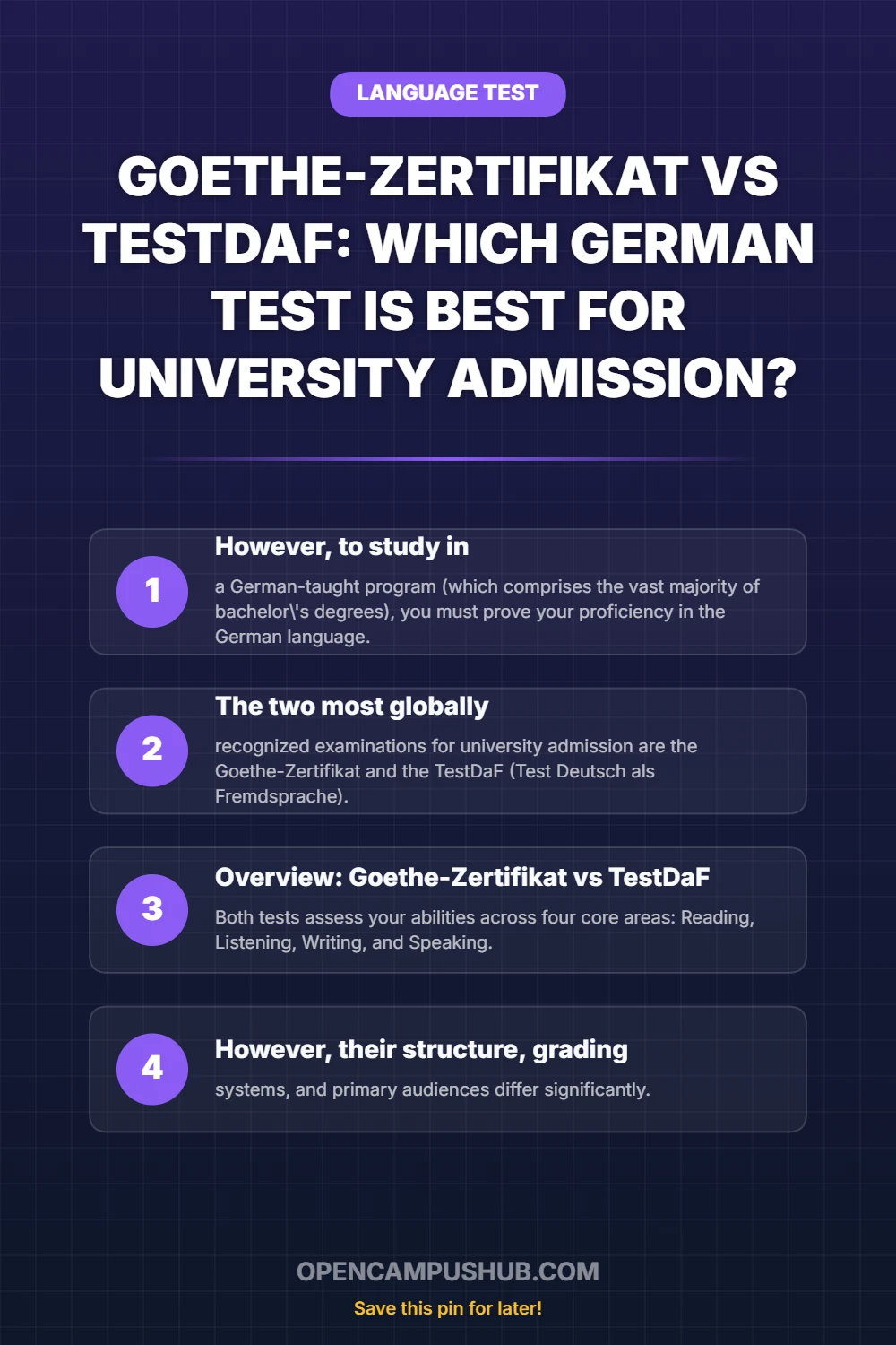 Goethe-Zertifikat vs TestDaF: Which German Test is Best for University Admission? Infographic
