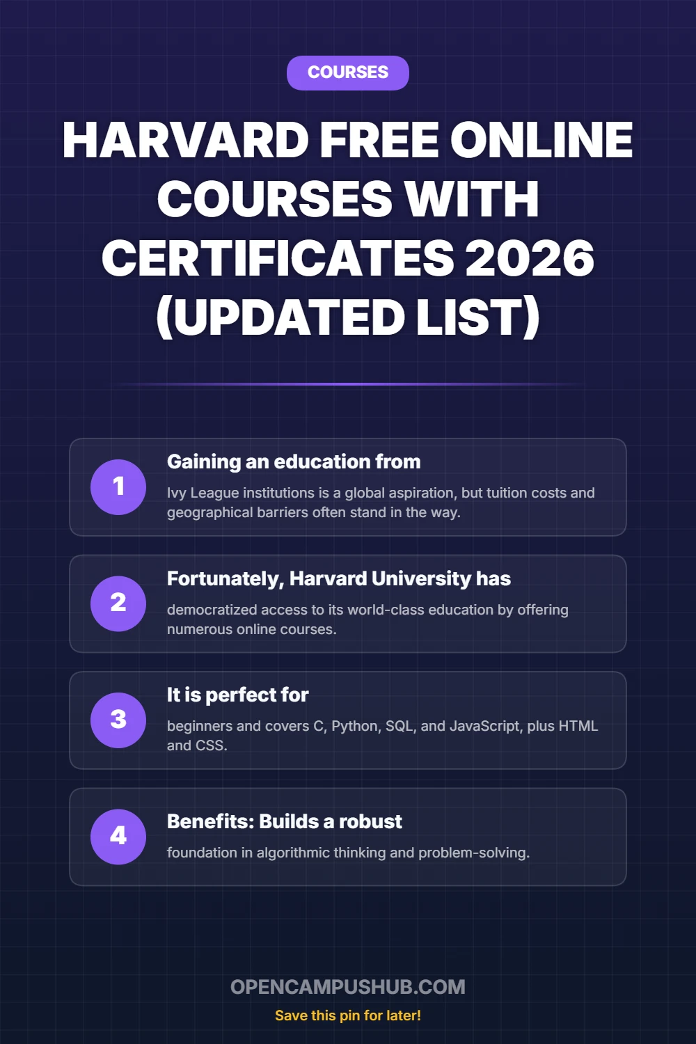 Harvard Free Online Courses With Certificates 2026 (Updated List) Infographic