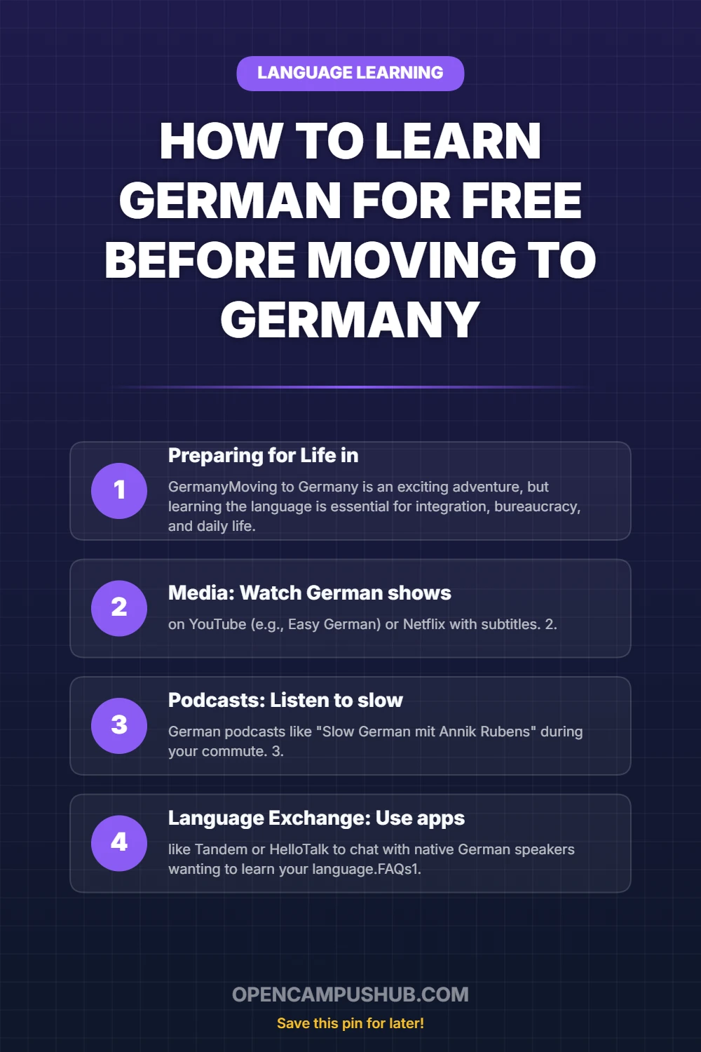 How to Learn German for Free Before Moving to Germany Infographic