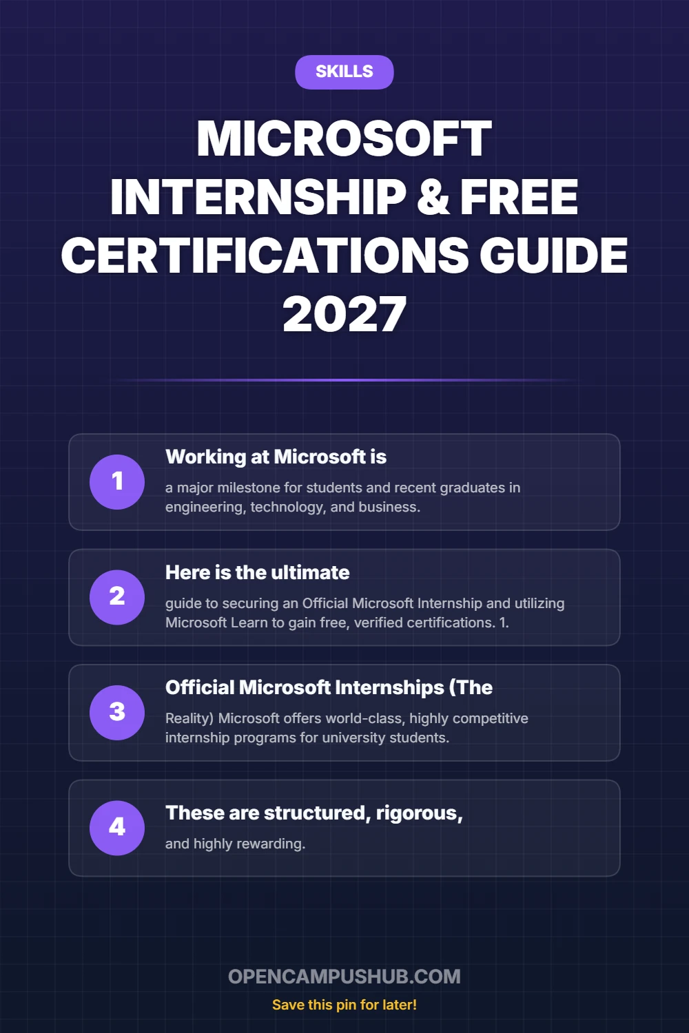 Microsoft Internship & Free Certifications Guide 2027 Infographic