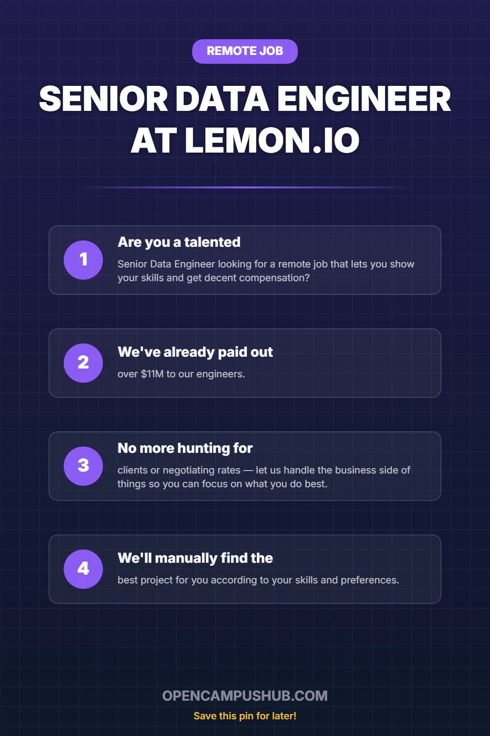 Senior Data Engineer at Lemon.io Infographic