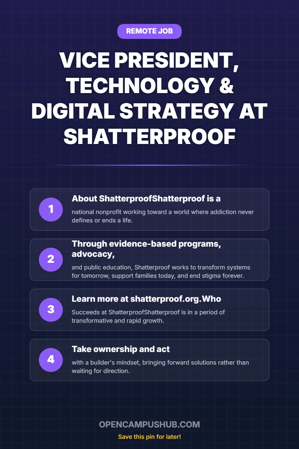 Vice President, Technology & Digital Strategy at Shatterproof Infographic