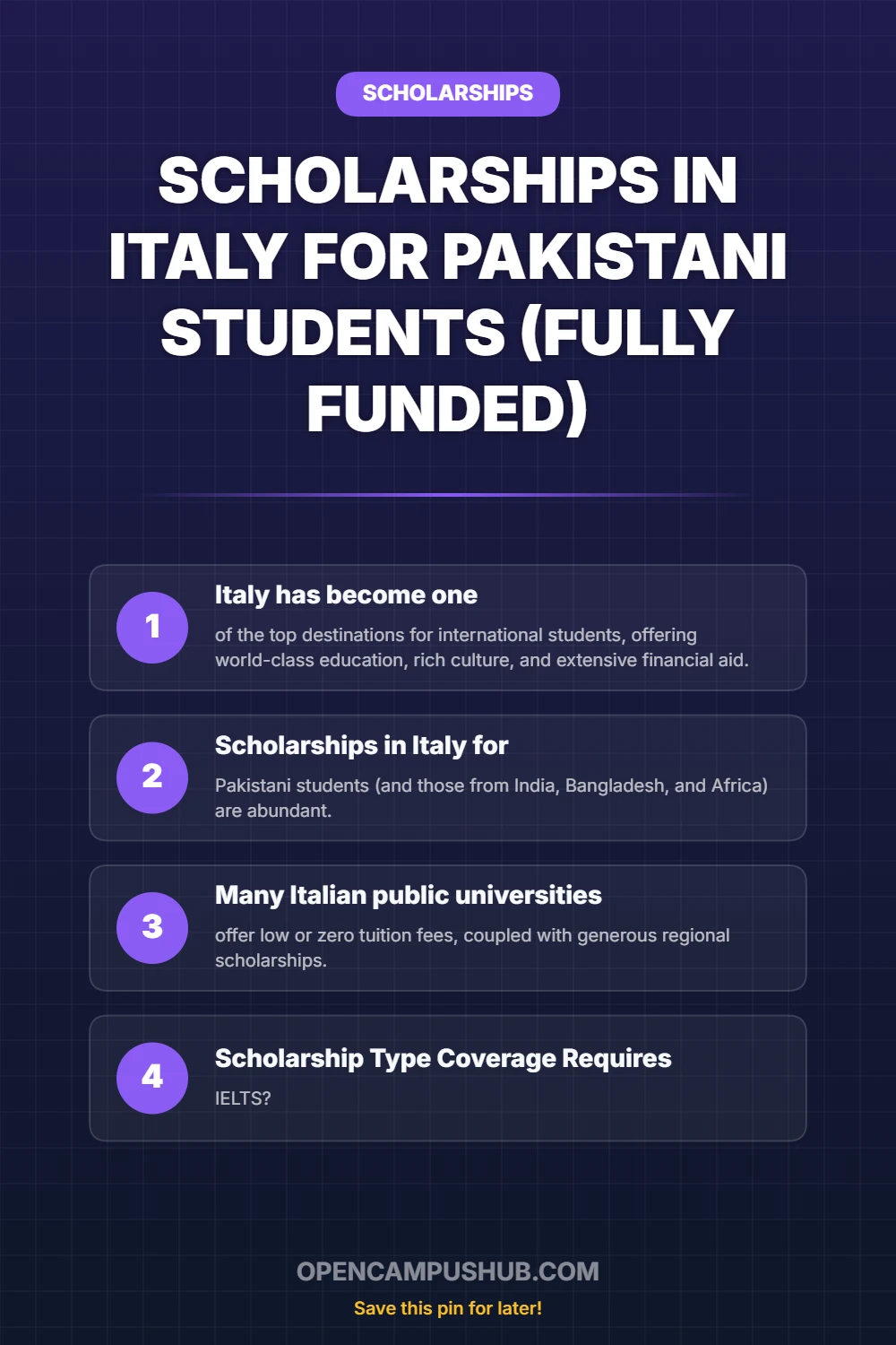 Scholarships in Italy for Pakistani Students (Fully Funded) Infographic