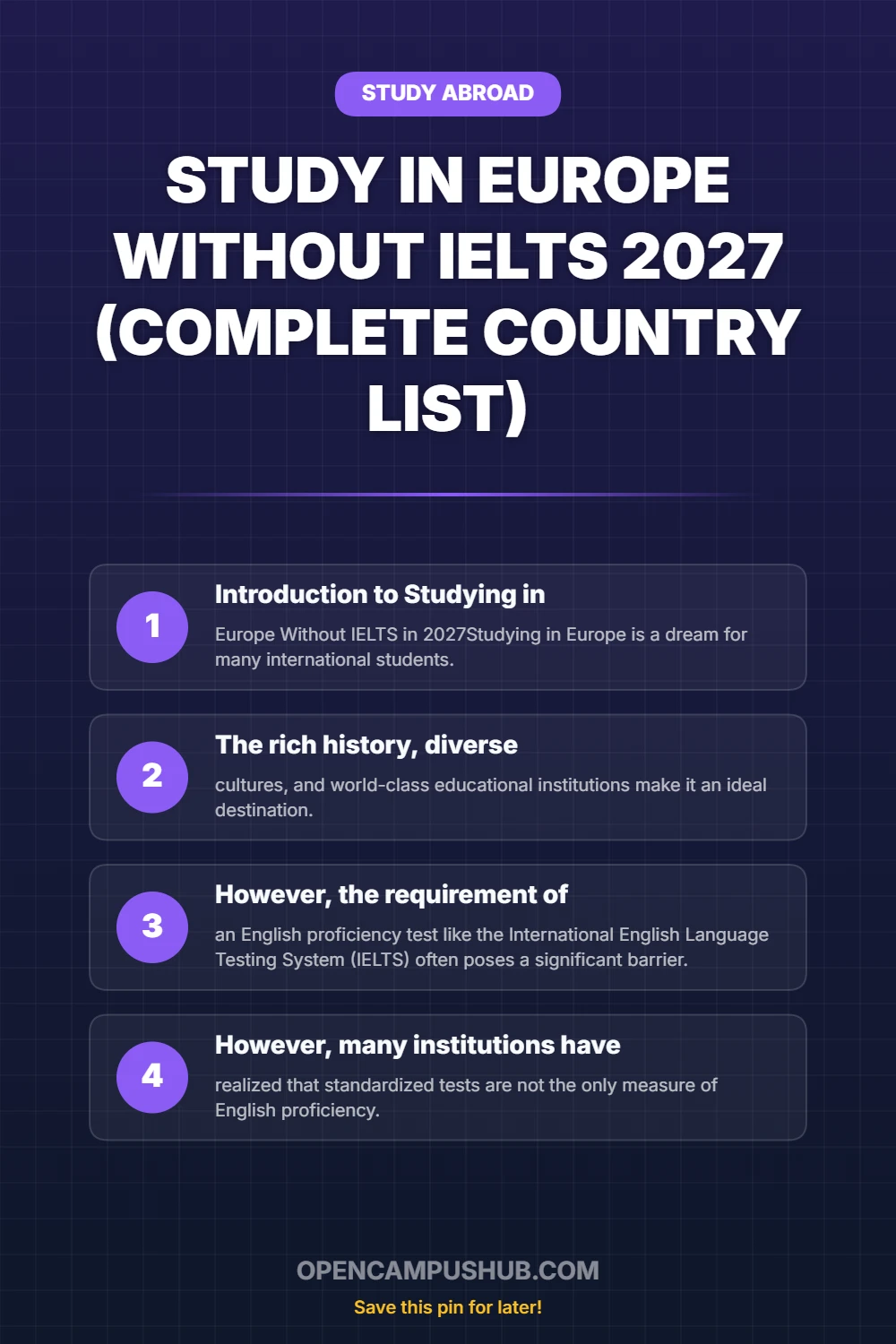 Study in Europe Without IELTS 2027 (Complete Country List) Infographic