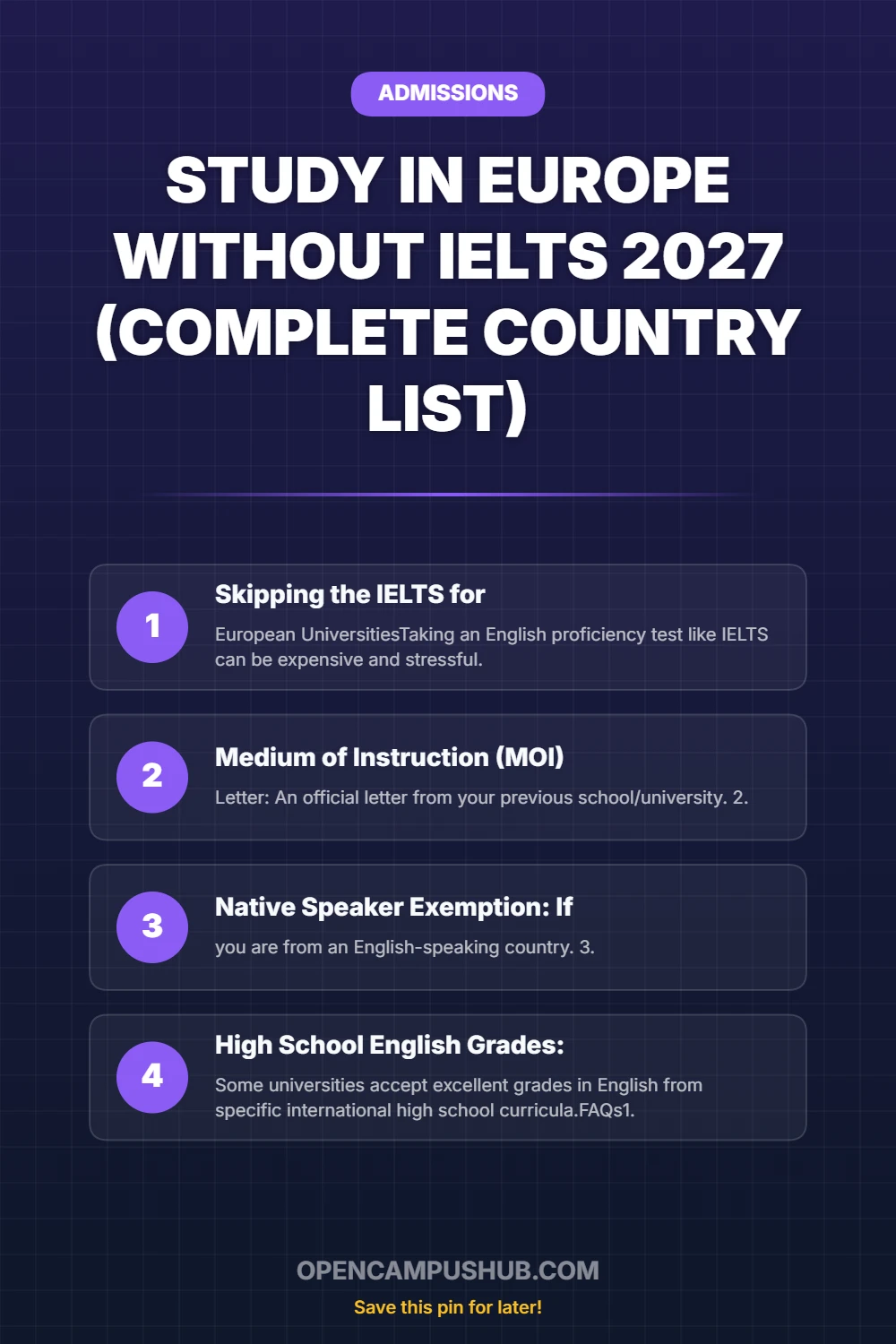 Study in Europe Without IELTS 2027 (Complete Country List) Infographic