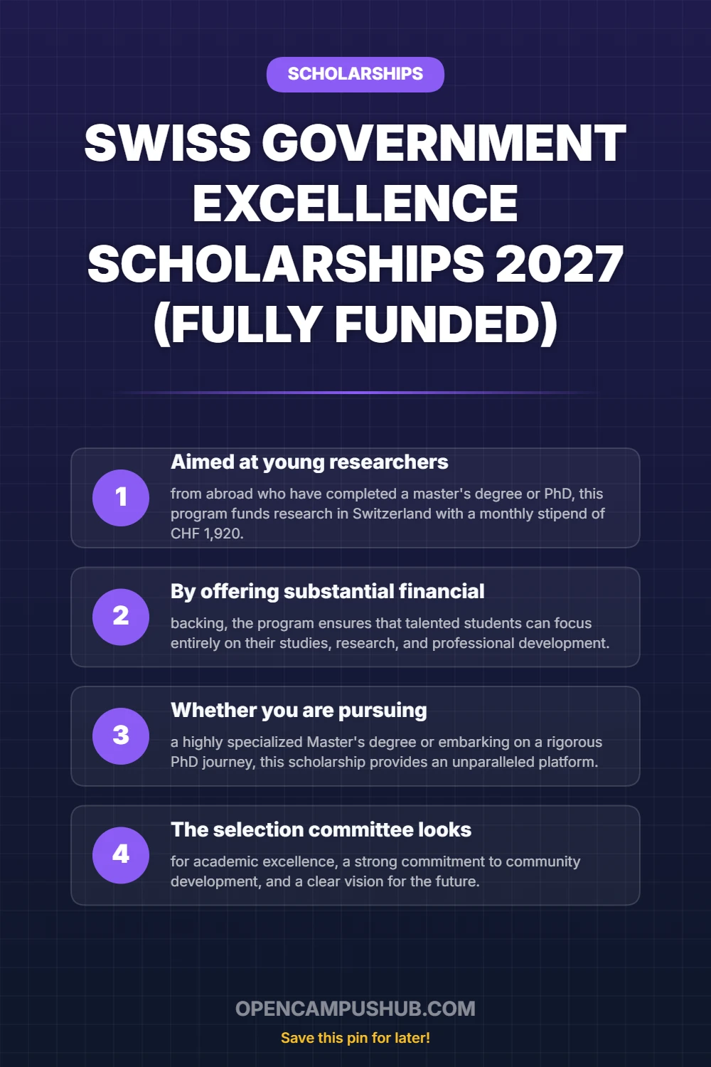 Swiss Government Excellence Scholarships 2027 (Fully Funded) Infographic