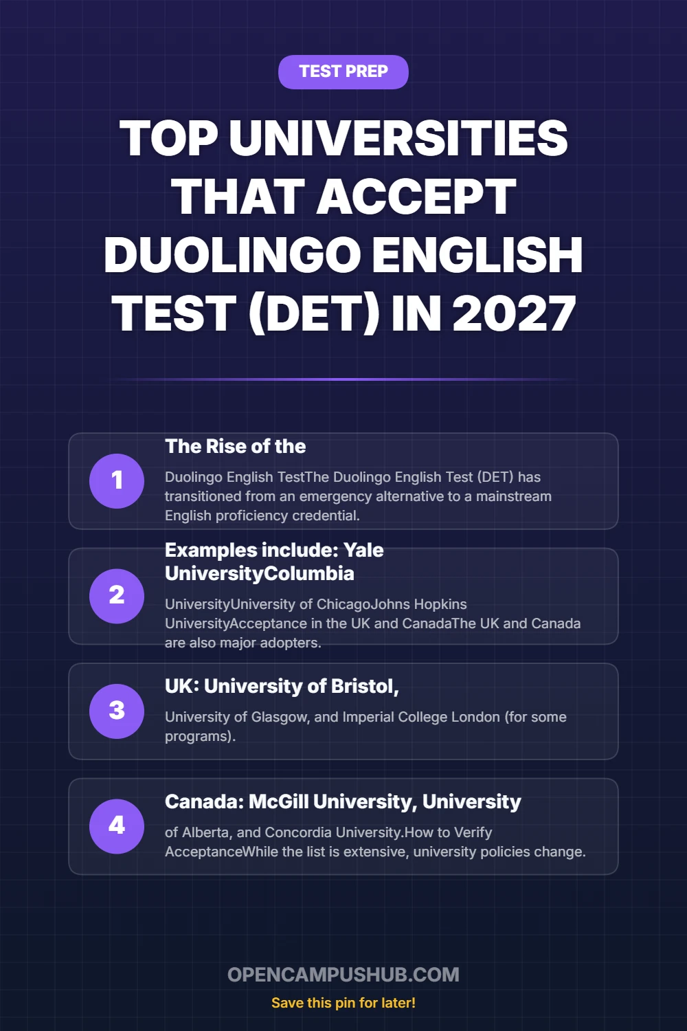 Top Universities That Accept Duolingo English Test (DET) in 2027 Infographic