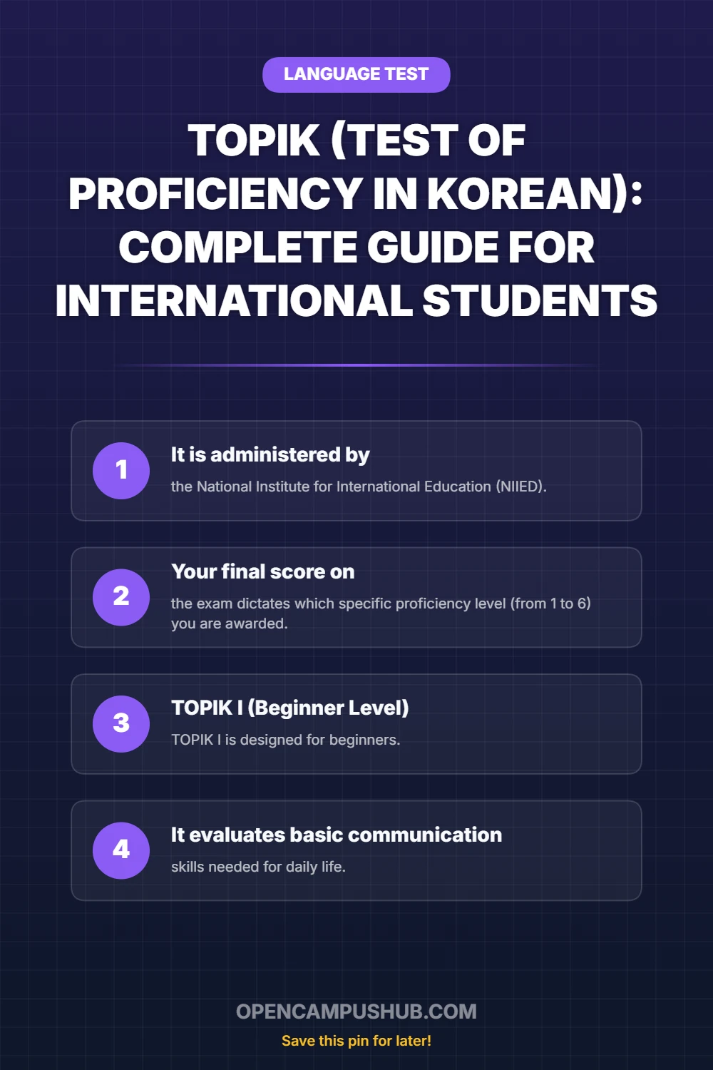 TOPIK (Test of Proficiency in Korean): Complete Guide for International Students Infographic