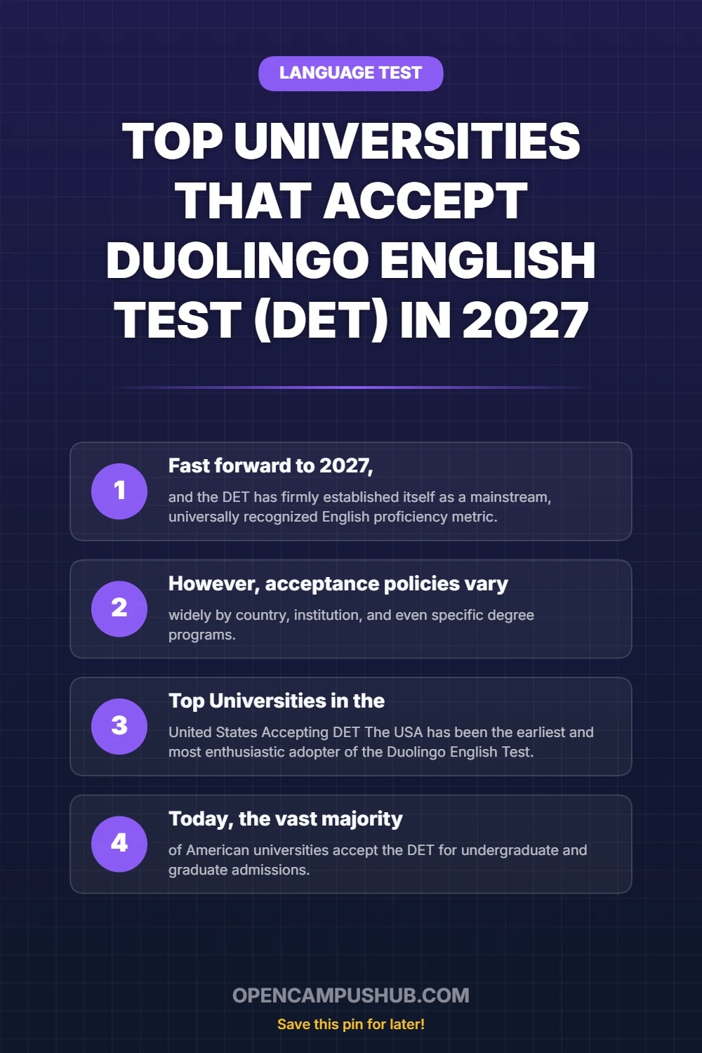 Top Universities That Accept Duolingo English Test (DET) in 2027 Infographic